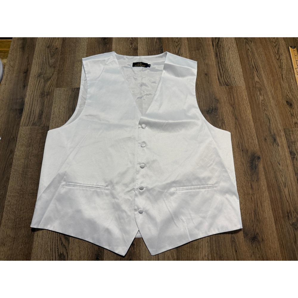 Oliver George Waistcoat Vest Mens 2XL White Formal Wedding‎ Satin Groomsman Good